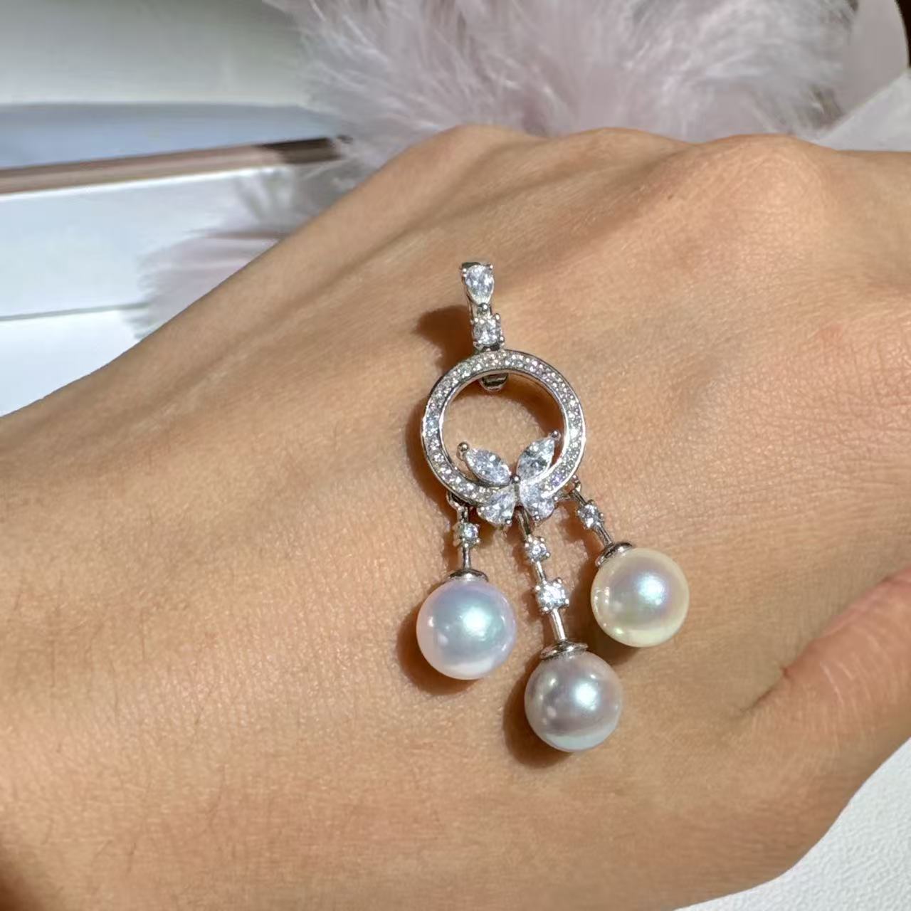 S925 Pure silver natural seawater akoya pearl dream-catching necklace pendant