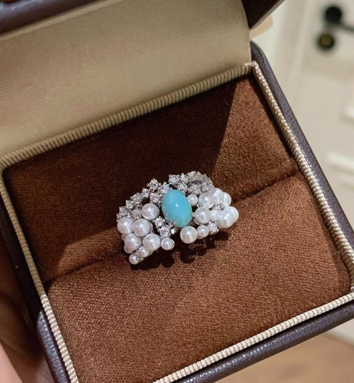 Natural freshwater pearl gemstone adjustable diamond ring