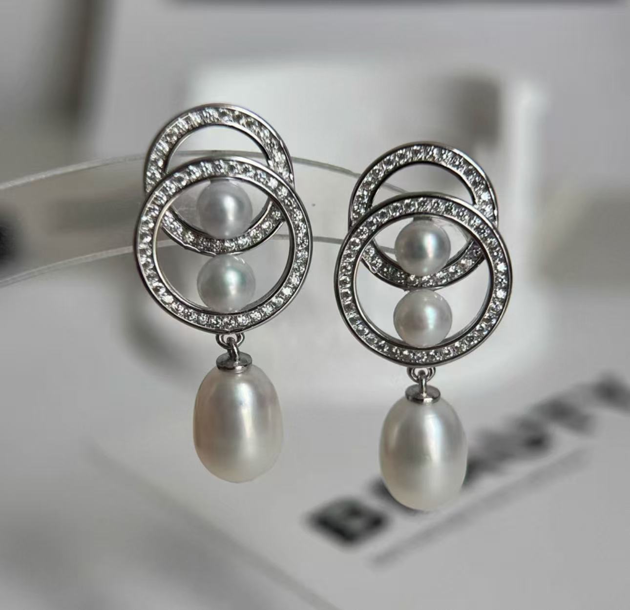 Natural freshwater pearl 7-10mm double-ring earrings