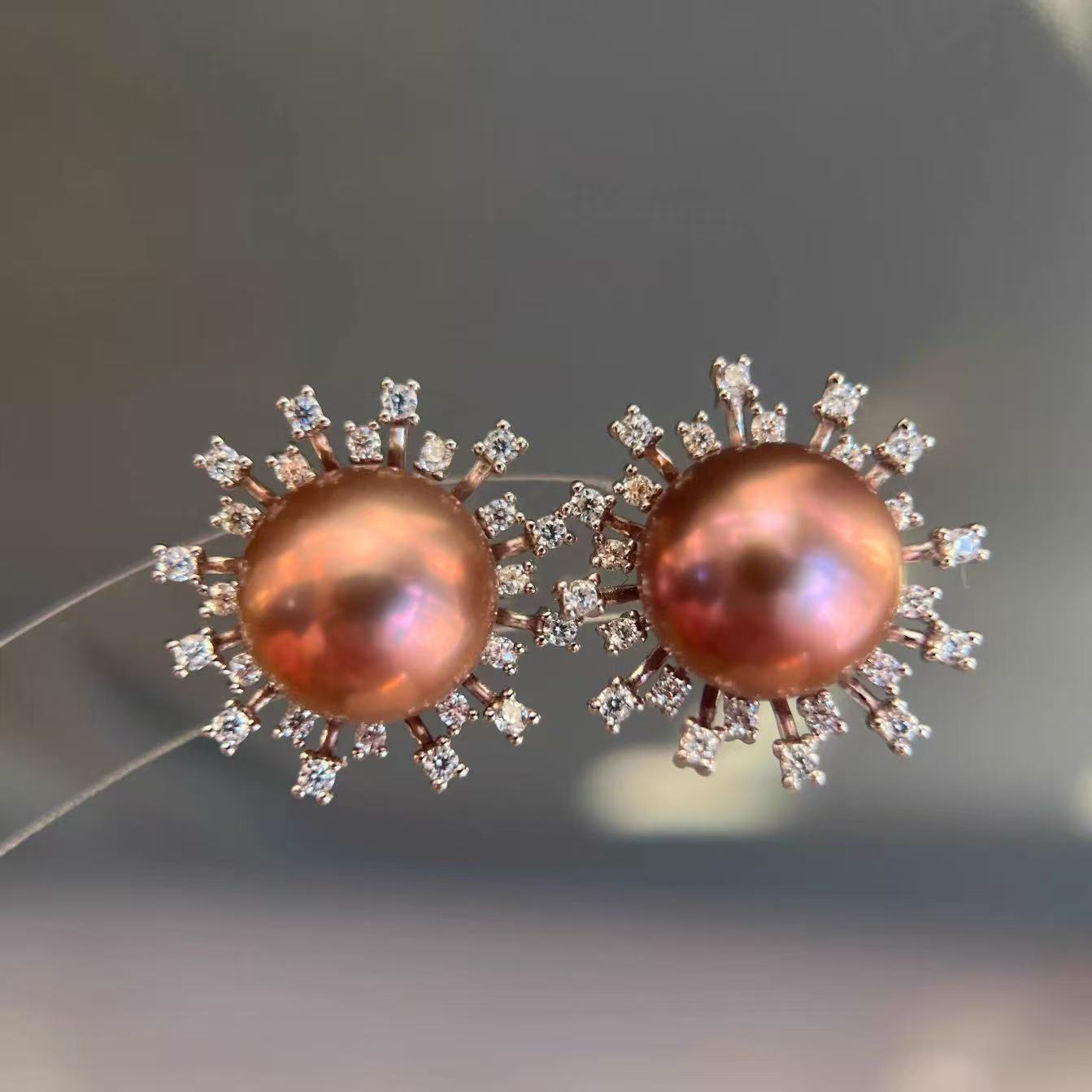 Natural freshwater purple pearl 11-12mm sunflower stud earrings