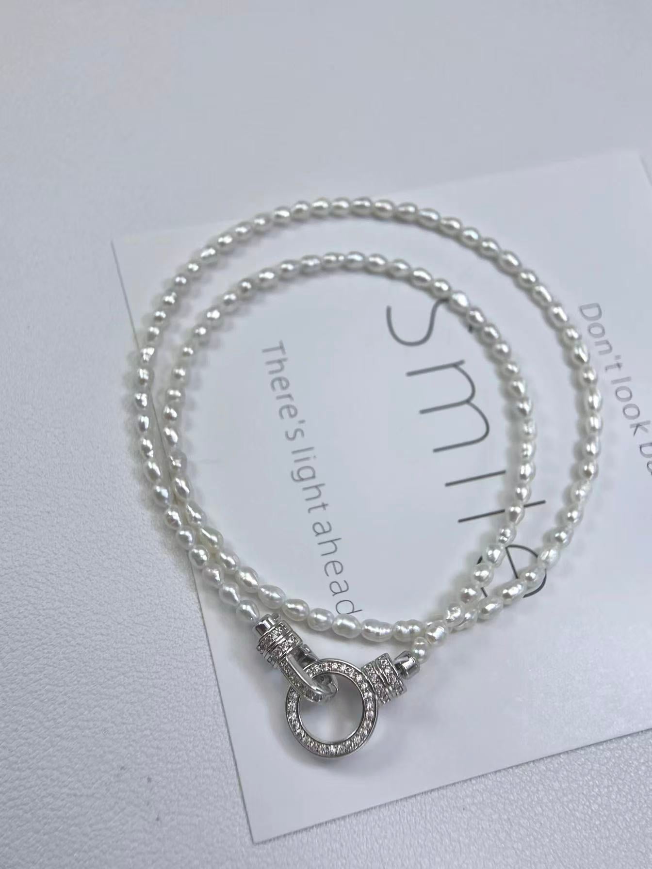 All-natural freshwater mica pearl 4-5mm necklace for women with OT clasp and collarbone chain