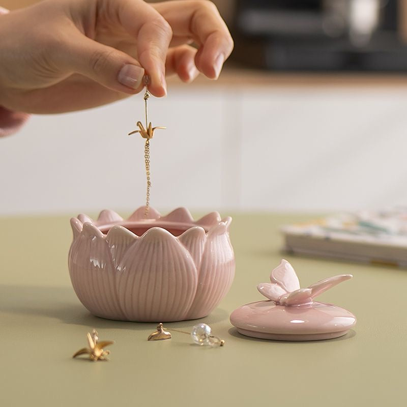 Pinky Lotus Butterfly Jewelry Box