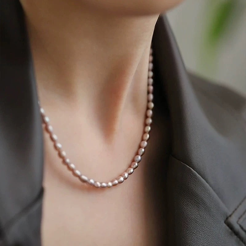 Natural freshwater pearl 5mm iridescent small pearl necklace