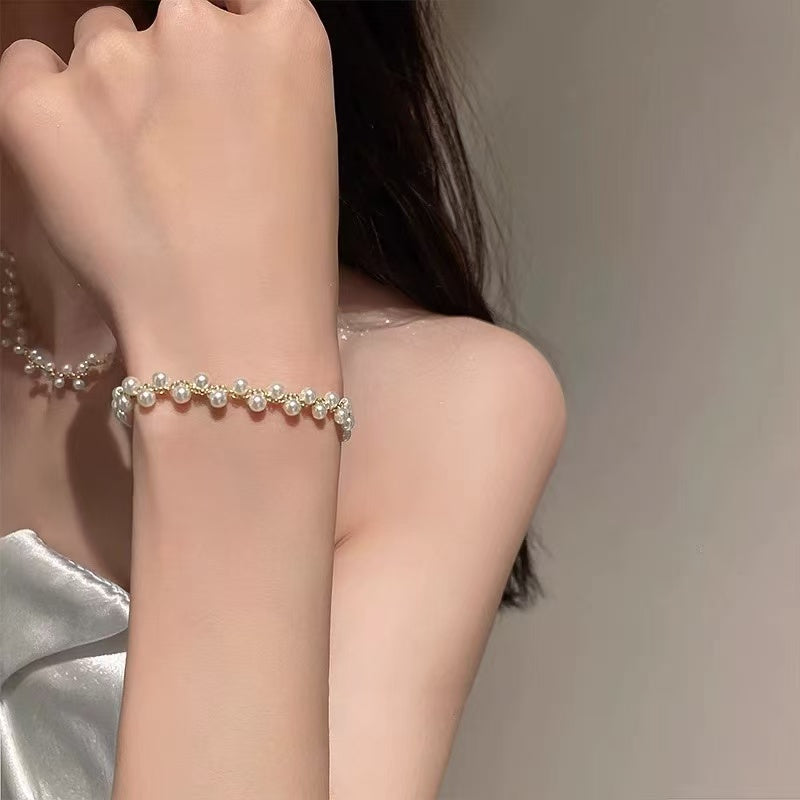 Natural freshwater pearl 2-3mm small bracelet and necklace set