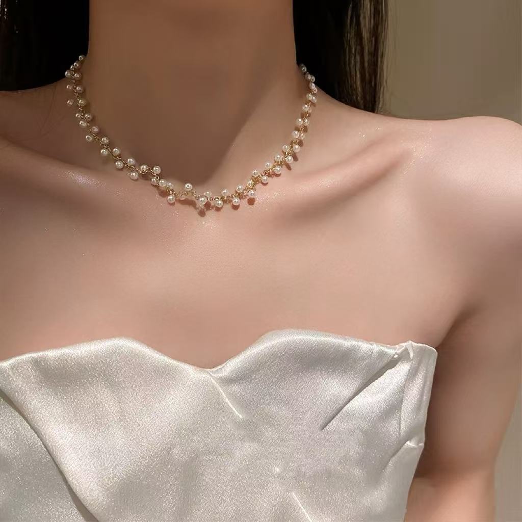 Natural freshwater pearl 2-3mm small bracelet and necklace set