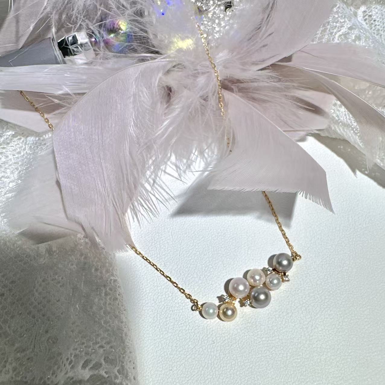 S925 pure silver natural seawater akoya 3-6mm pearl multi-color necklace