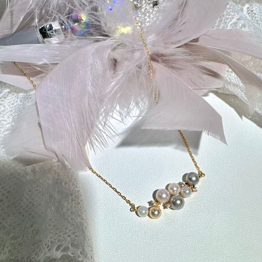S925 pure silver natural seawater akoya 3-6mm pearl multi-color necklace
