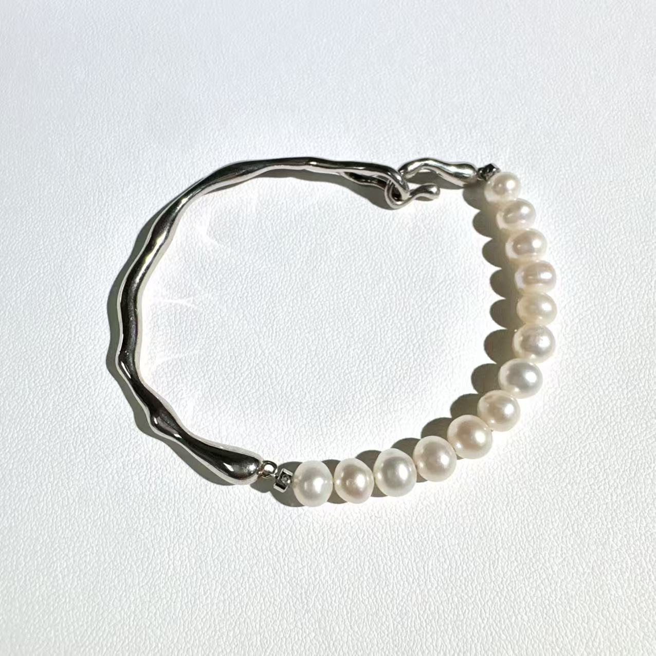 S925 pure silver natural freshwater pearl 6.5-7mm bracelet