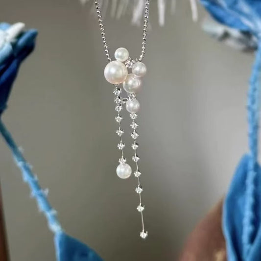 Pure natural freshwater pearl galaxy long tassel necklace
