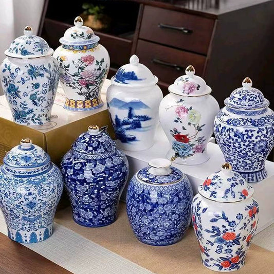 【Pre-order】Vintage blue and white ceramic tea caddy