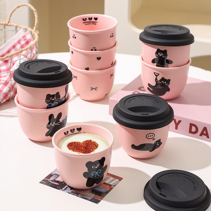Pinky Cute Black  Lid Cup